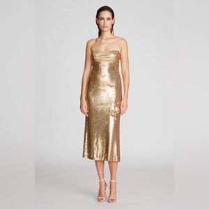 HALSTON Gold Sequin Ray Dress sz 12